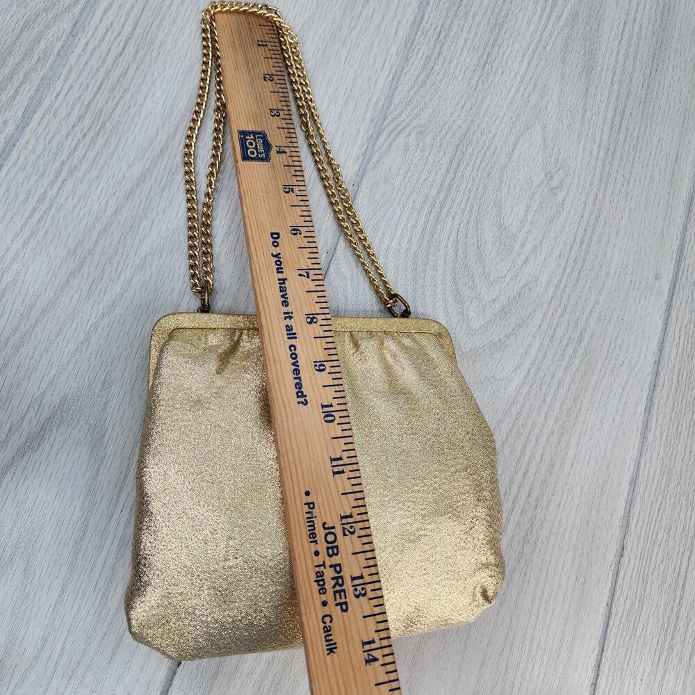Vintage 60s 70s Gold Lame Evening Clutch Purse 6" Chain Strap Sparkly Holiday - Picture 16 of 16